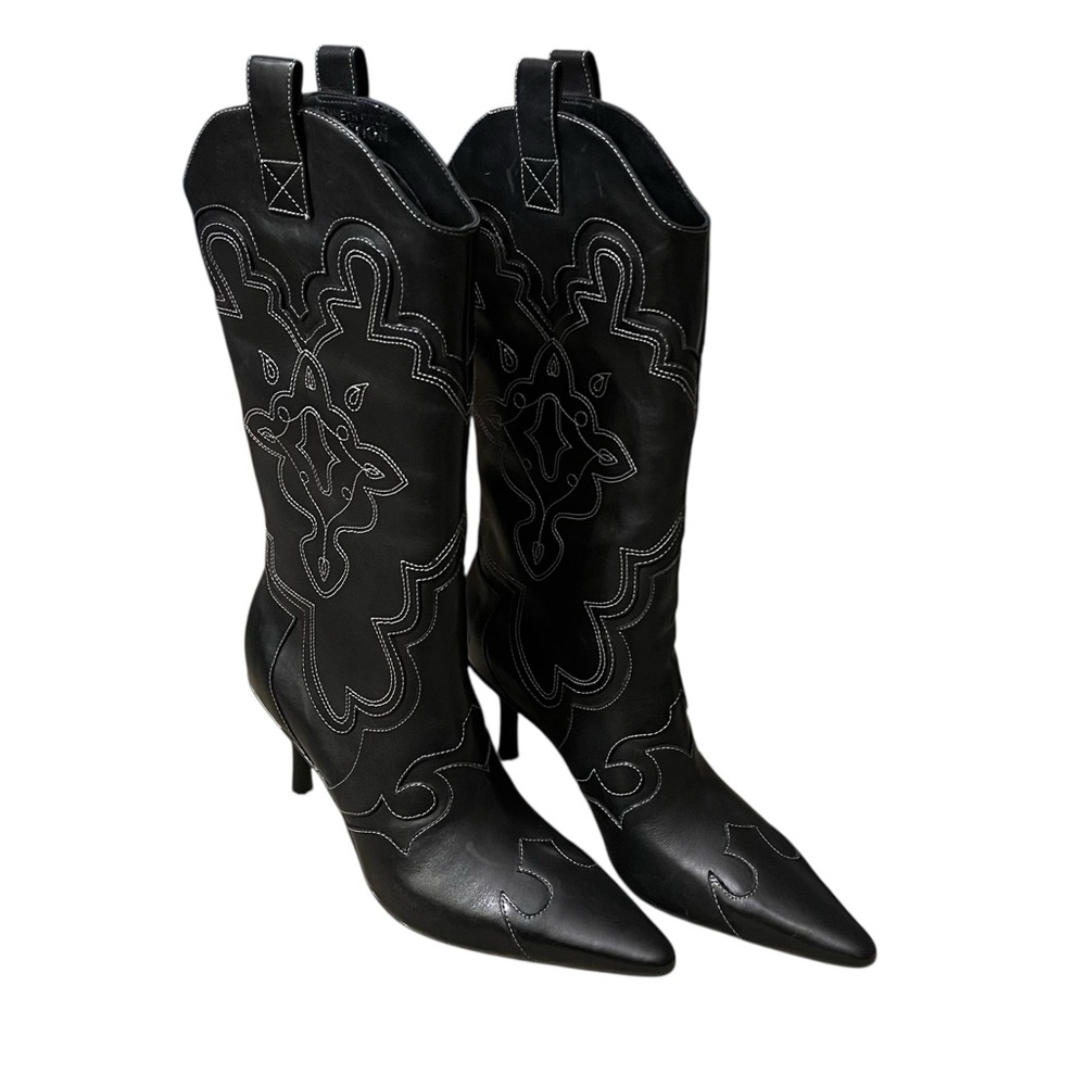 Deadstock Y2K Kenneth Cole Reaction Cos I’m Hot Cowboy Boots Black Leather 7.5